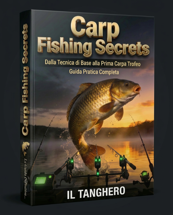 Copertina ebook "Carp Fishing – I Segreti": guida completa per principianti con tecniche, attrezzatura e piano d'azione per catturare carpe in lago